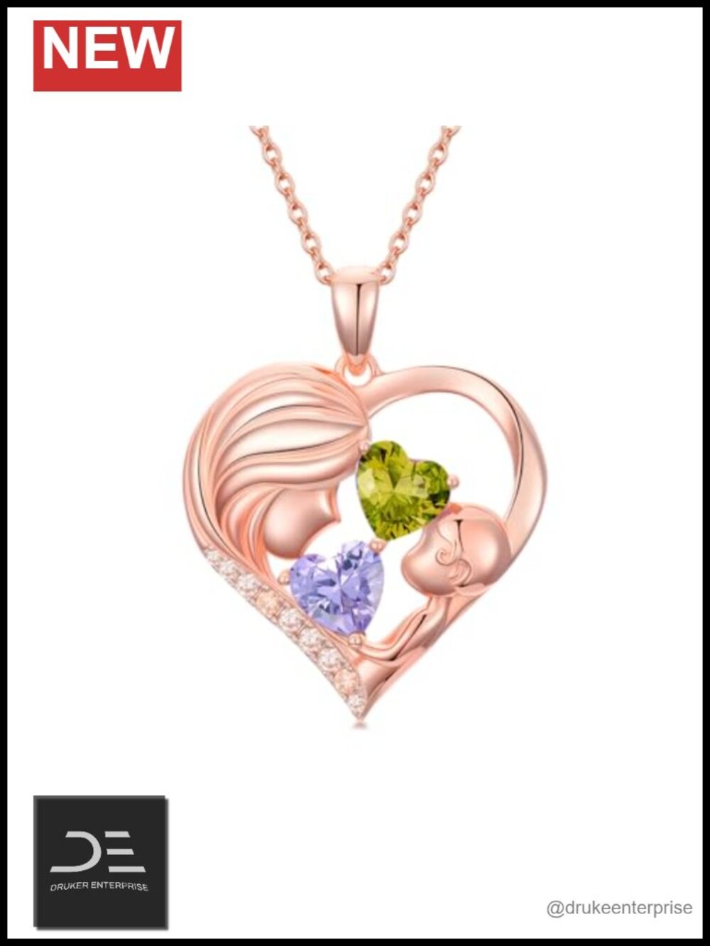Rose Gold Plated Heart Mom Pendant Necklace 12 Month Birthstone Jewelry Gift